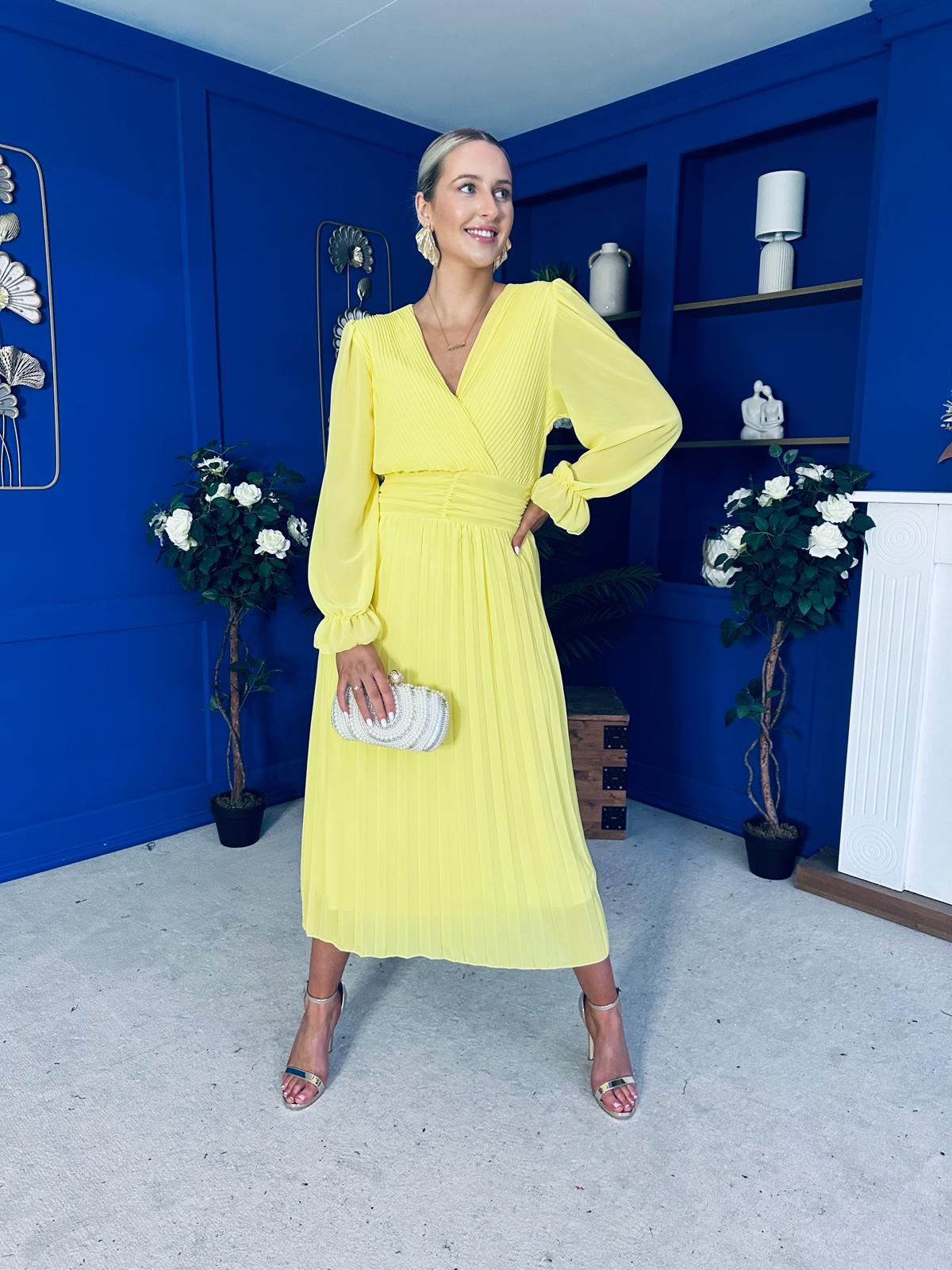 Clodagh Pleat Detailed Midi Dress Daffodil