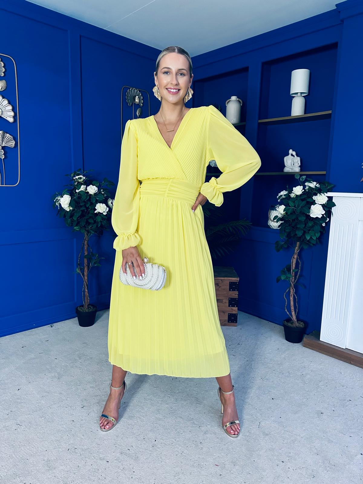 Clodagh Pleat Detailed Midi Dress Daffodil