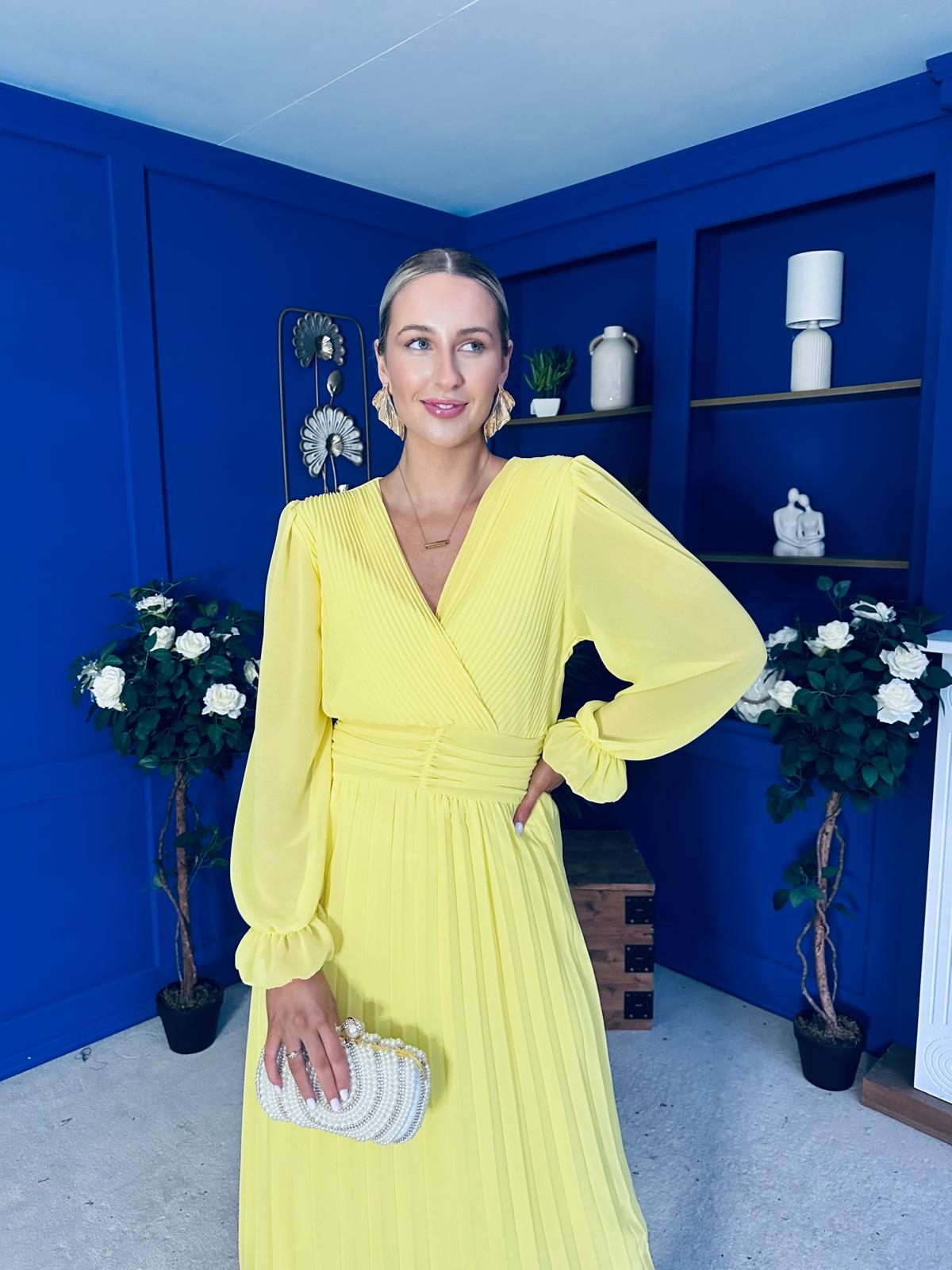 Clodagh Pleat Detailed Midi Dress Daffodil