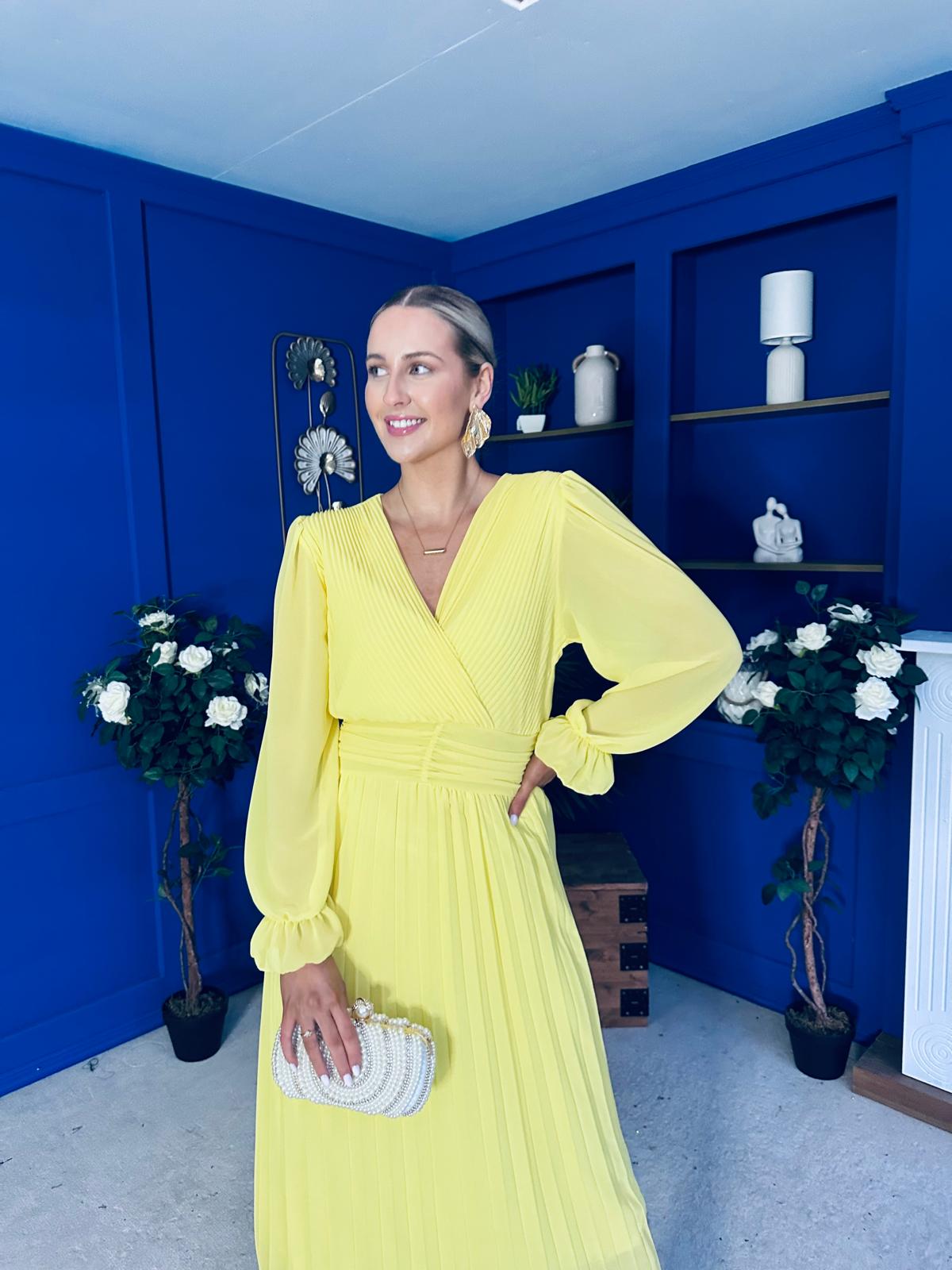 Clodagh Pleat Detailed Midi Dress Daffodil