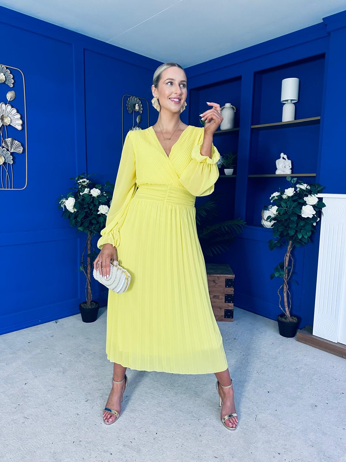 Clodagh Pleat Detailed Midi Dress Daffodil