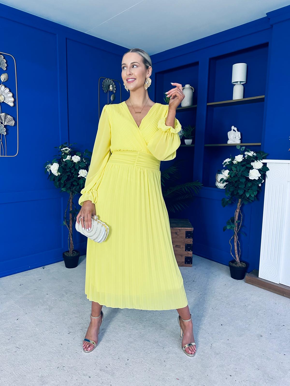 Clodagh Pleat Detailed Midi Dress Daffodil