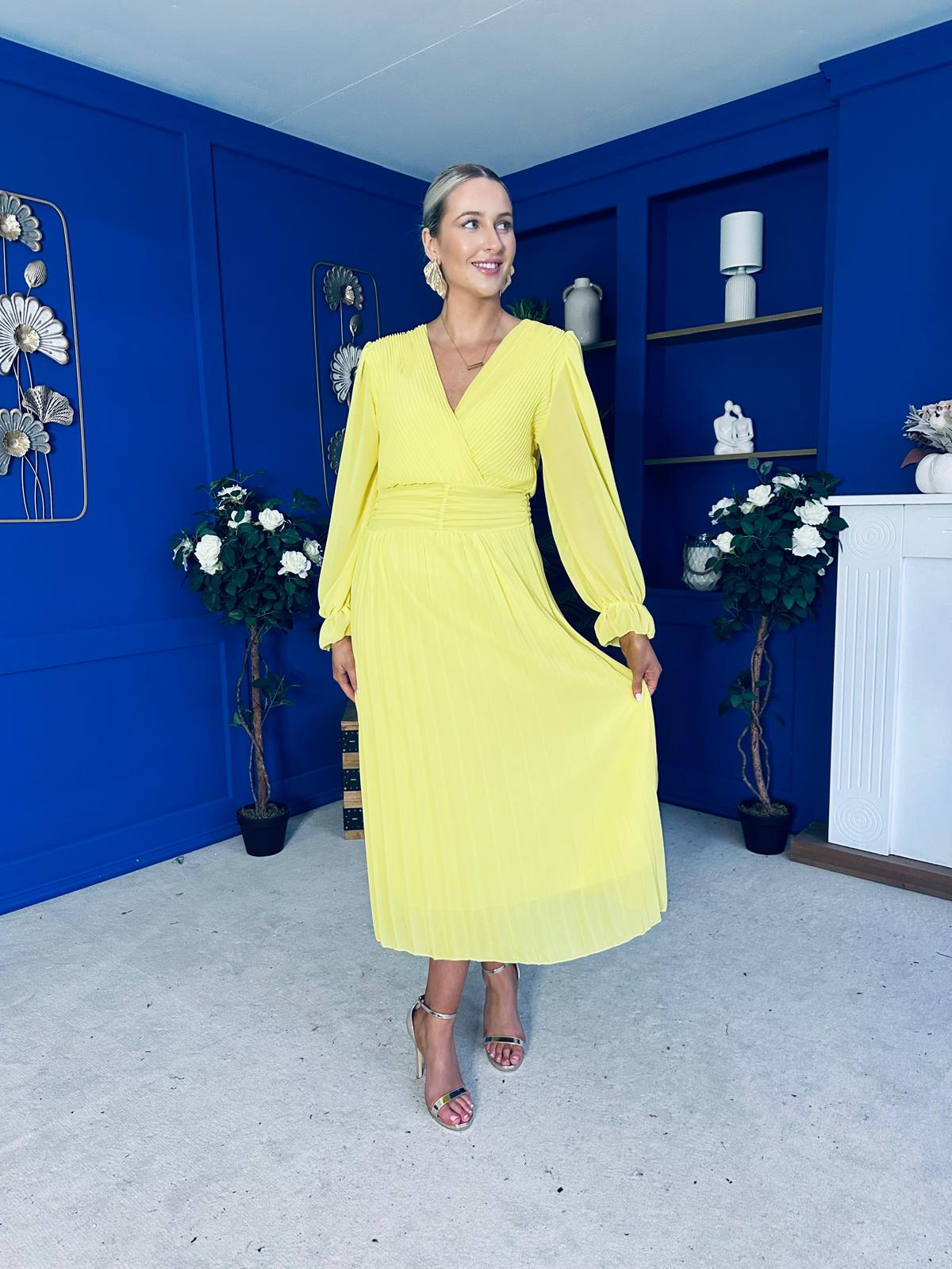 Clodagh Pleat Detailed Midi Dress Daffodil