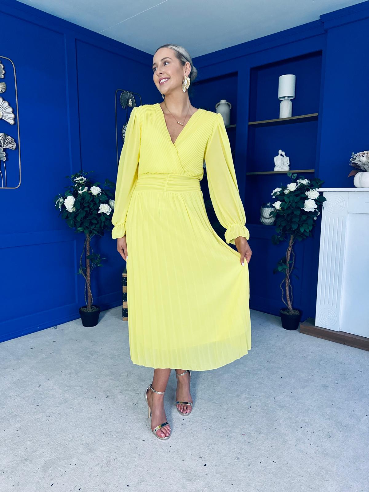 Clodagh Pleat Detailed Midi Dress Daffodil