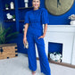 Cliona Pearl Detail Top And Trouser Set Cobalt