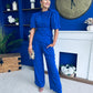 Cliona Pearl Detail Top And Trouser Set Cobalt