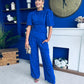 Cliona Pearl Detail Top And Trouser Set Cobalt
