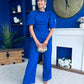 Cliona Pearl Detail Top And Trouser Set Cobalt