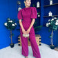 Cliona Pearl Detail Top And Trouser Set Berry