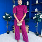 Cliona Pearl Detail Top And Trouser Set Berry