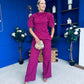 Cliona Pearl Detail Top And Trouser Set Berry