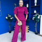 Cliona Pearl Detail Top And Trouser Set Berry