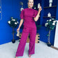 Cliona Pearl Detail Top And Trouser Set Berry