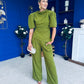 Cliona Pearl Detail Top And Trouser Set Olive