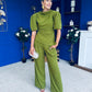 Cliona Pearl Detail Top And Trouser Set Olive