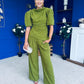 Cliona Pearl Detail Top And Trouser Set Olive