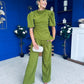 Cliona Pearl Detail Top And Trouser Set Olive