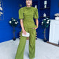 Cliona Pearl Detail Top And Trouser Set Olive