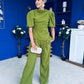 Cliona Pearl Detail Top And Trouser Set Olive