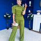 Cliona Pearl Detail Top And Trouser Set Olive