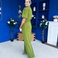 Cliona Pearl Detail Top And Trouser Set Olive