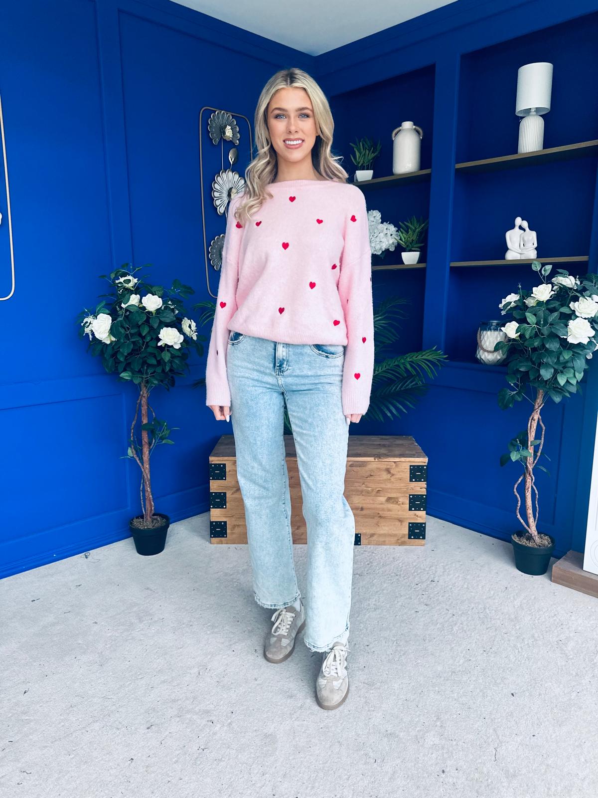 Alissa Heart Detail Knit Jumper Pink
