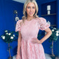 Marguerite Round Neck Puff Sleeve Midi Dress Pink Lace