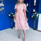 Marguerite Round Neck Puff Sleeve Midi Dress Pink Lace
