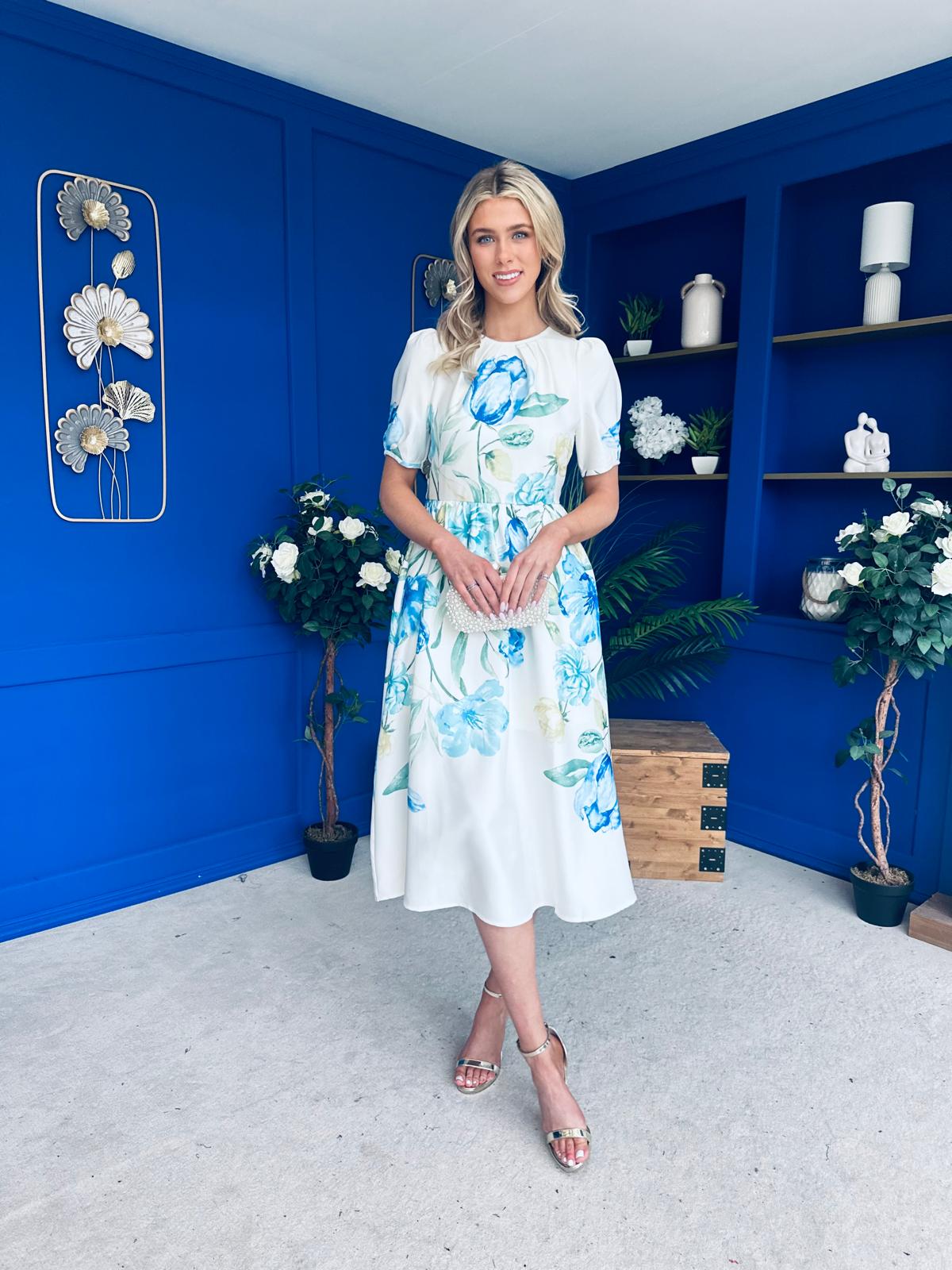 Janet Detailwd Midi Dress Floral Blue