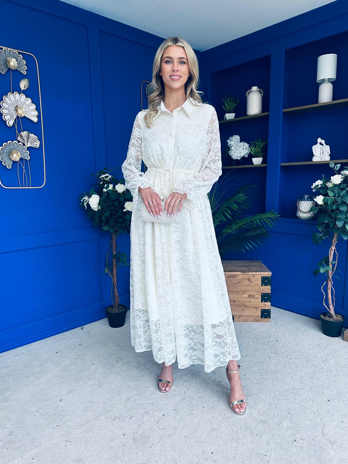 Martha Detailed Midi Shirt Dress Cream