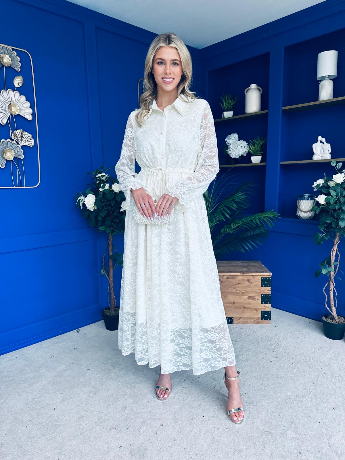 Martha Detailed Midi Shirt Dress Cream