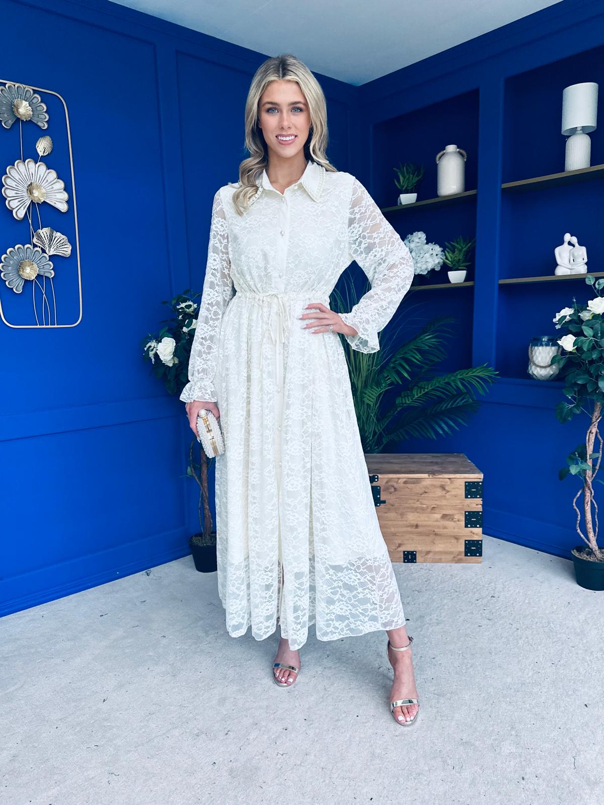 Martha Detailed Midi Shirt Dress Cream