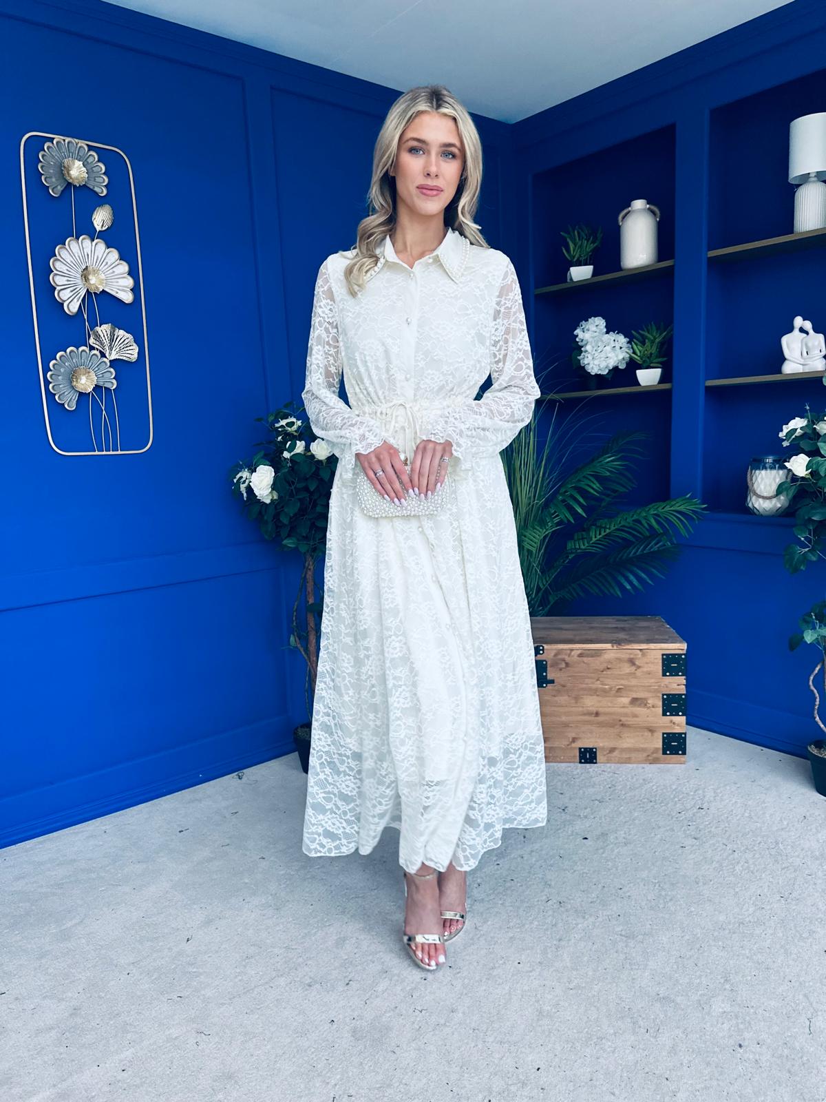 Martha Detailed Midi Shirt Dress Cream