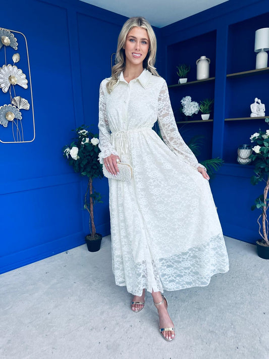 Martha Detailed Midi Shirt Dress Cream