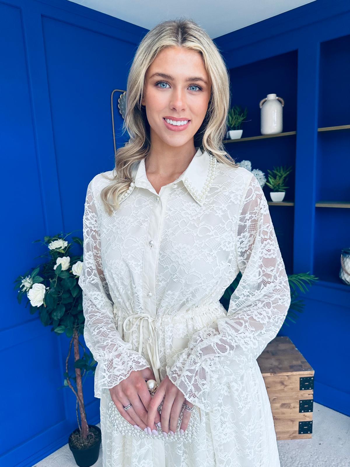 Martha Detailed Midi Shirt Dress Cream