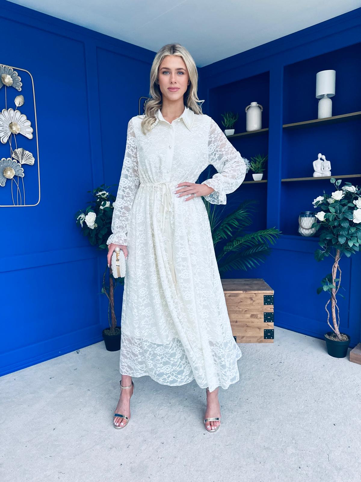 Martha Detailed Midi Shirt Dress Cream