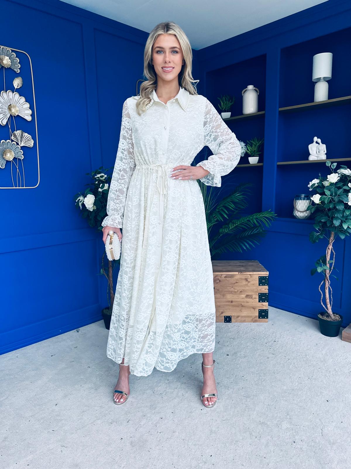 Martha Detailed Midi Shirt Dress Cream