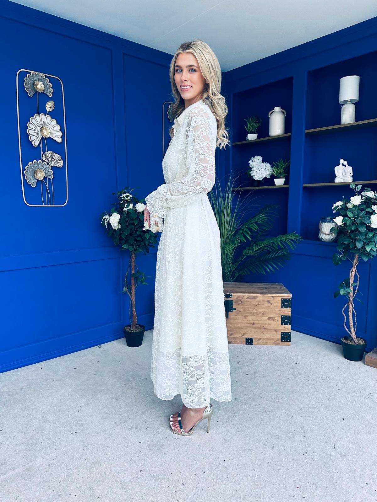 Martha Detailed Midi Shirt Dress Cream