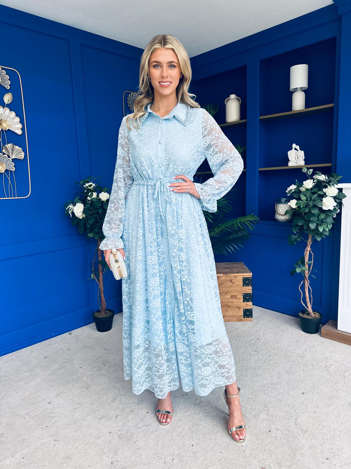 Martha Detailed Midi Shirt Dress Blue