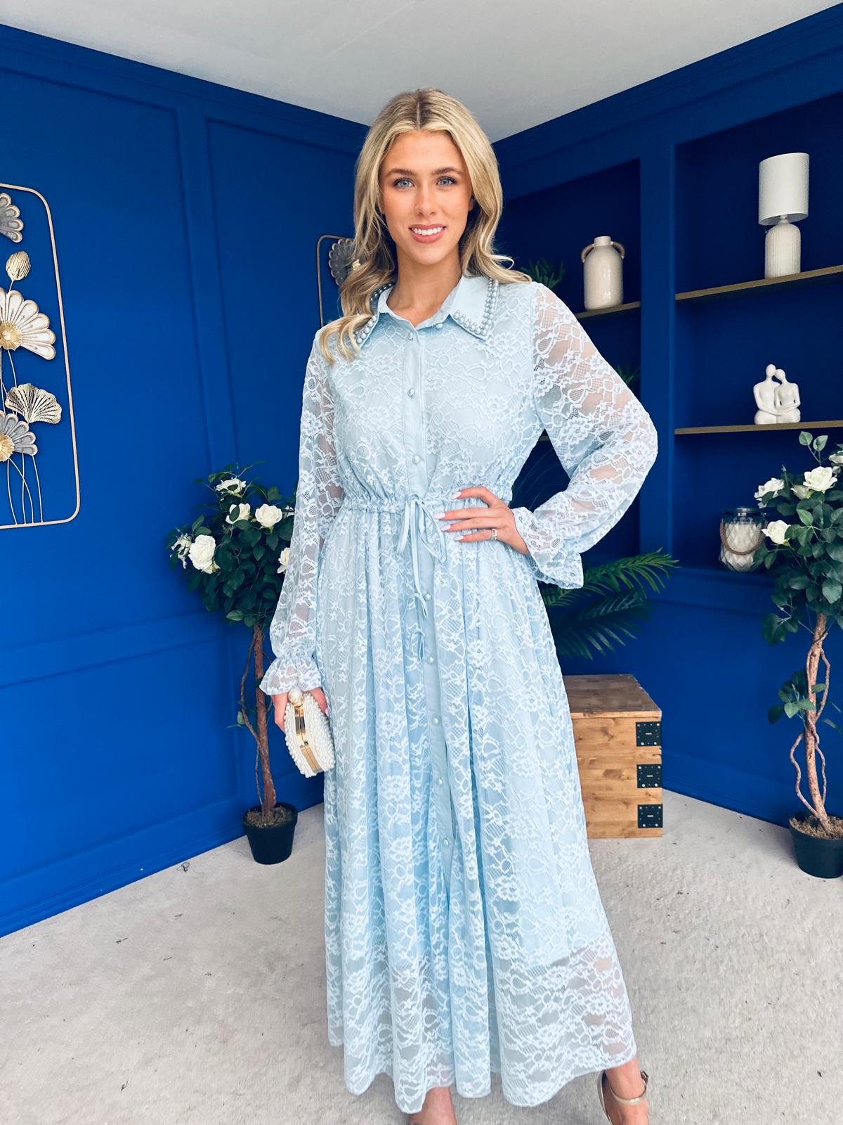 Martha Detailed Midi Shirt Dress Blue