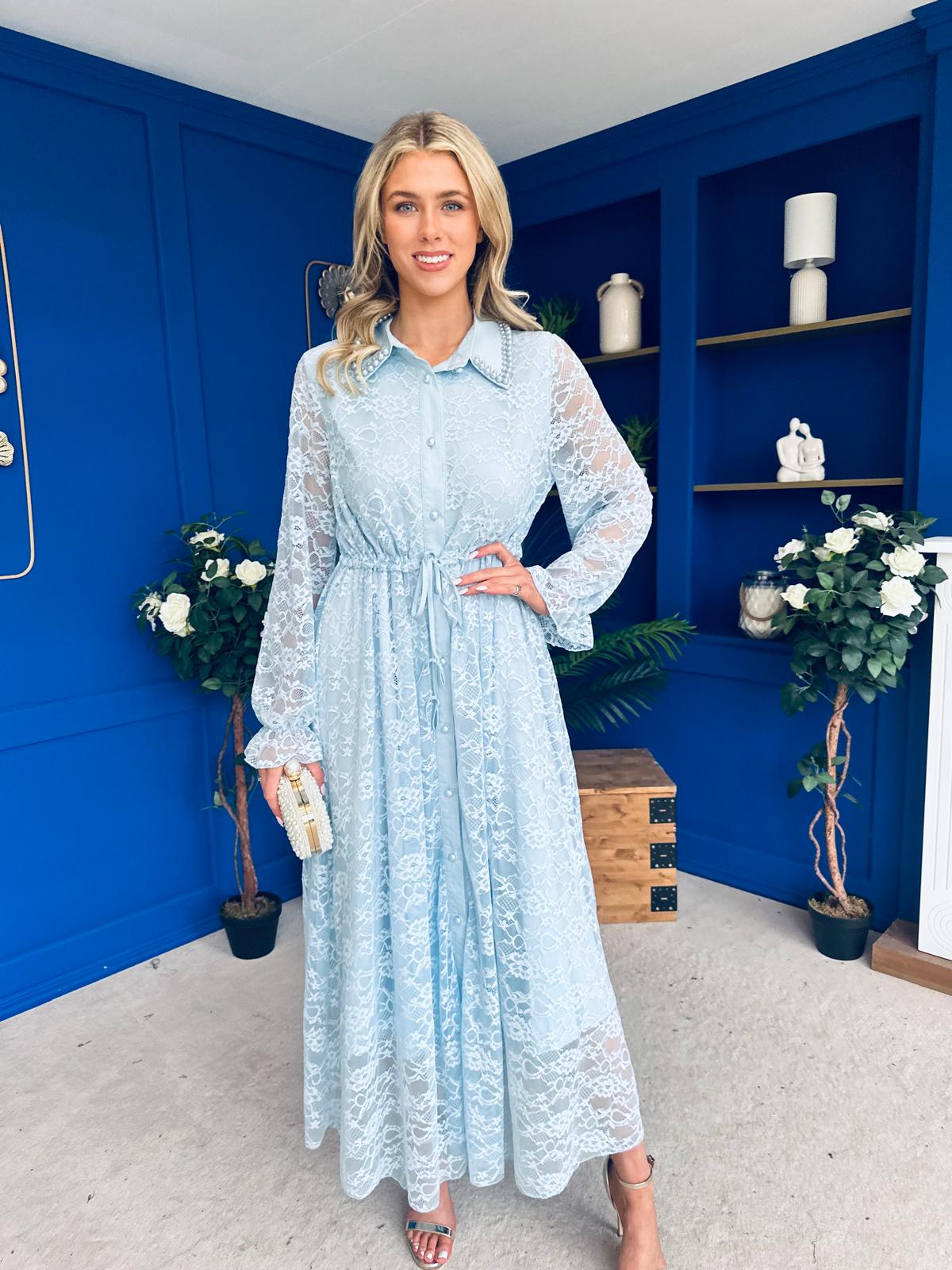 Martha Detailed Midi Shirt Dress Blue