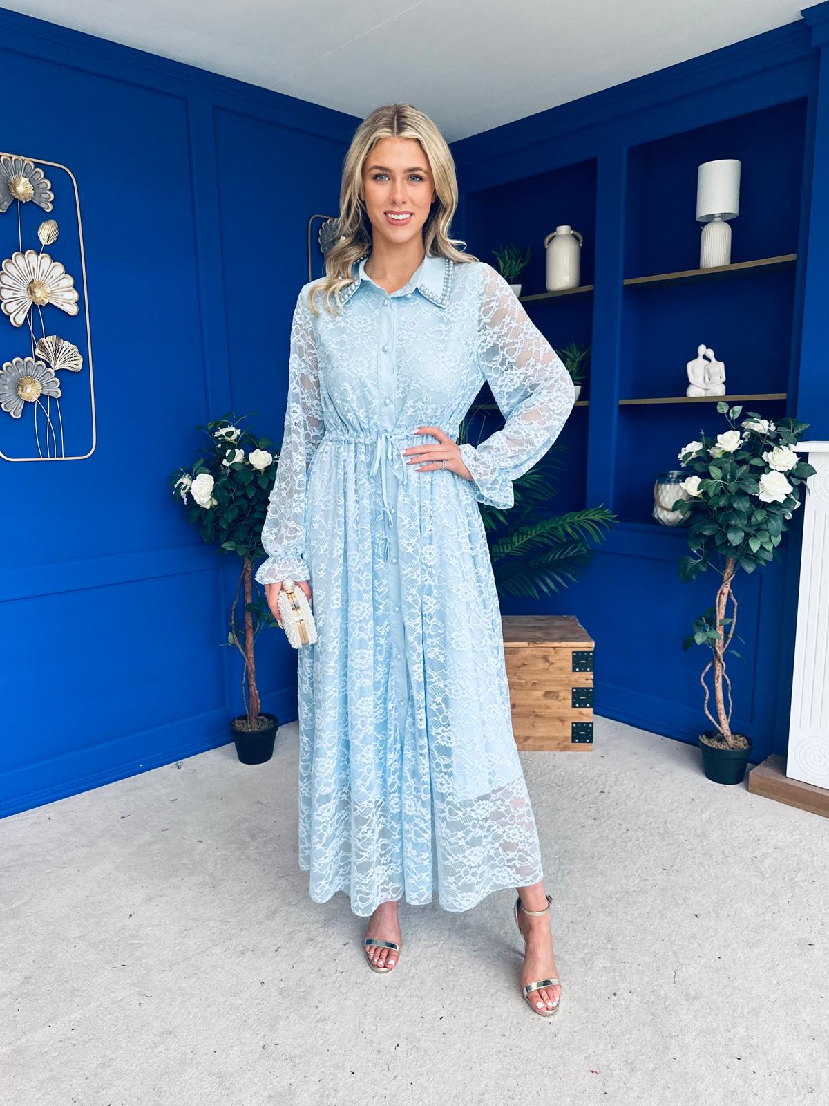 Martha Detailed Midi Shirt Dress Blue