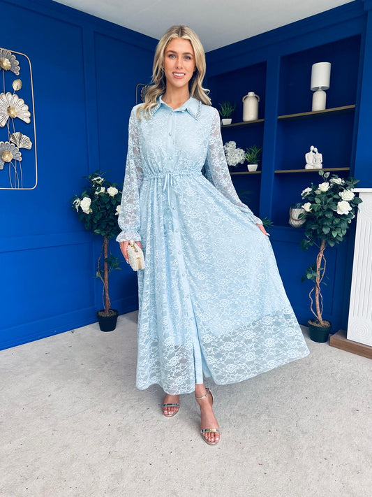 Martha Detailed Midi Shirt Dress Blue