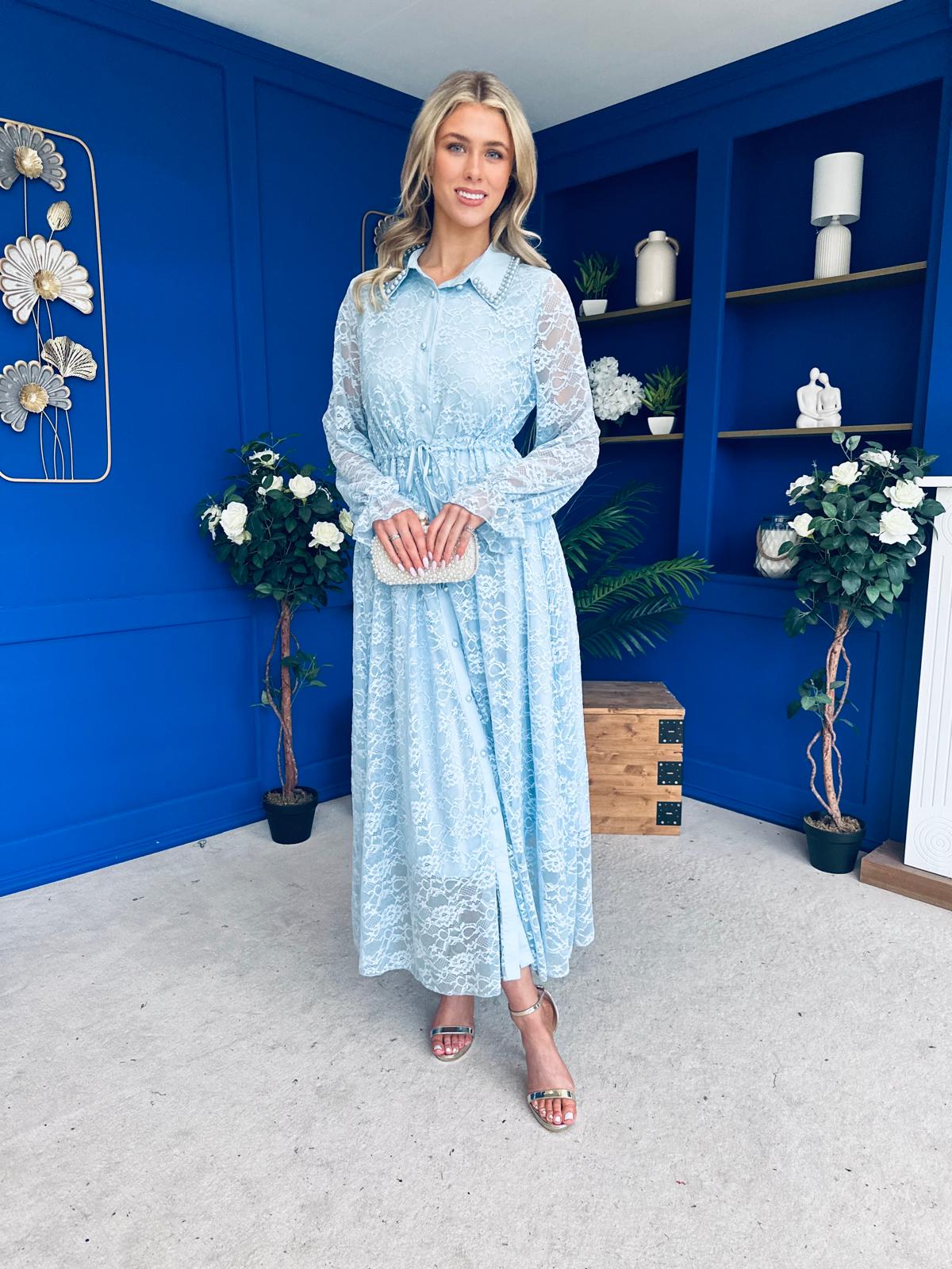 Martha Detailed Midi Shirt Dress Blue