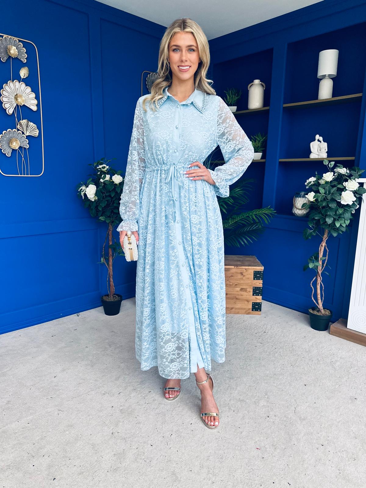 Martha Detailed Midi Shirt Dress Blue
