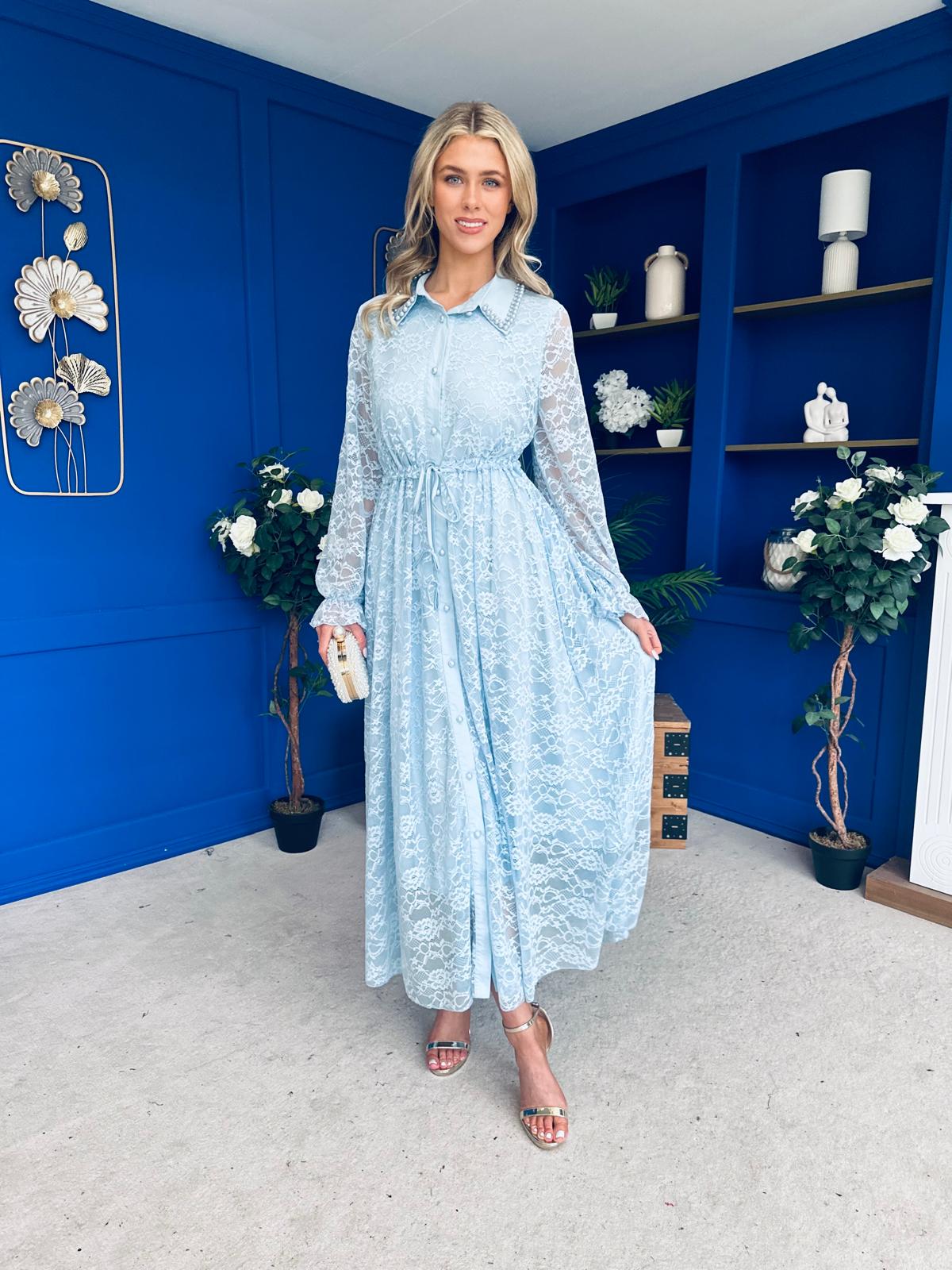 Martha Detailed Midi Shirt Dress Blue