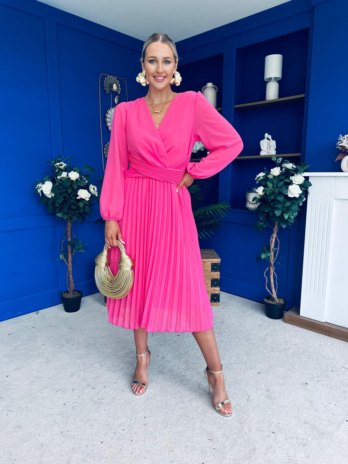 Muireann Twist Detail Midi Dress Fuchsia