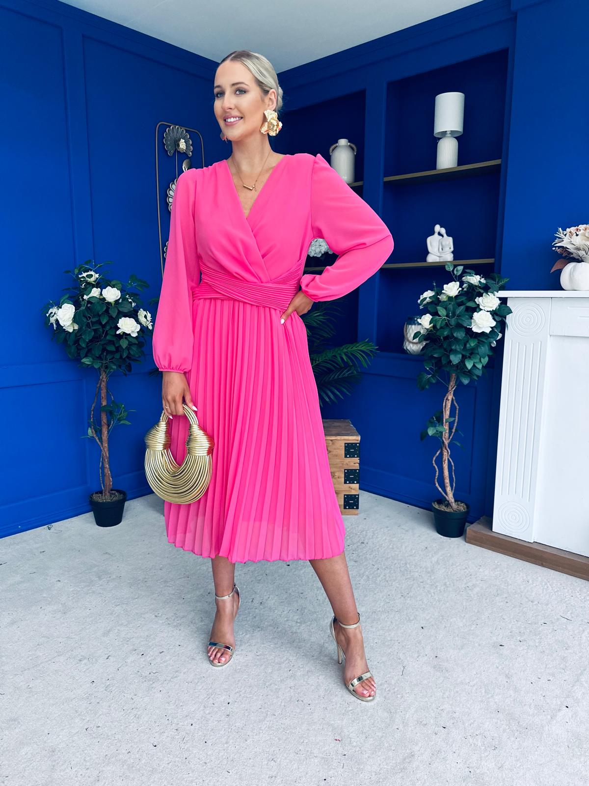 Muireann Twist Detail Midi Dress Fuchsia