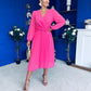 Muireann Twist Detail Midi Dress Fuchsia