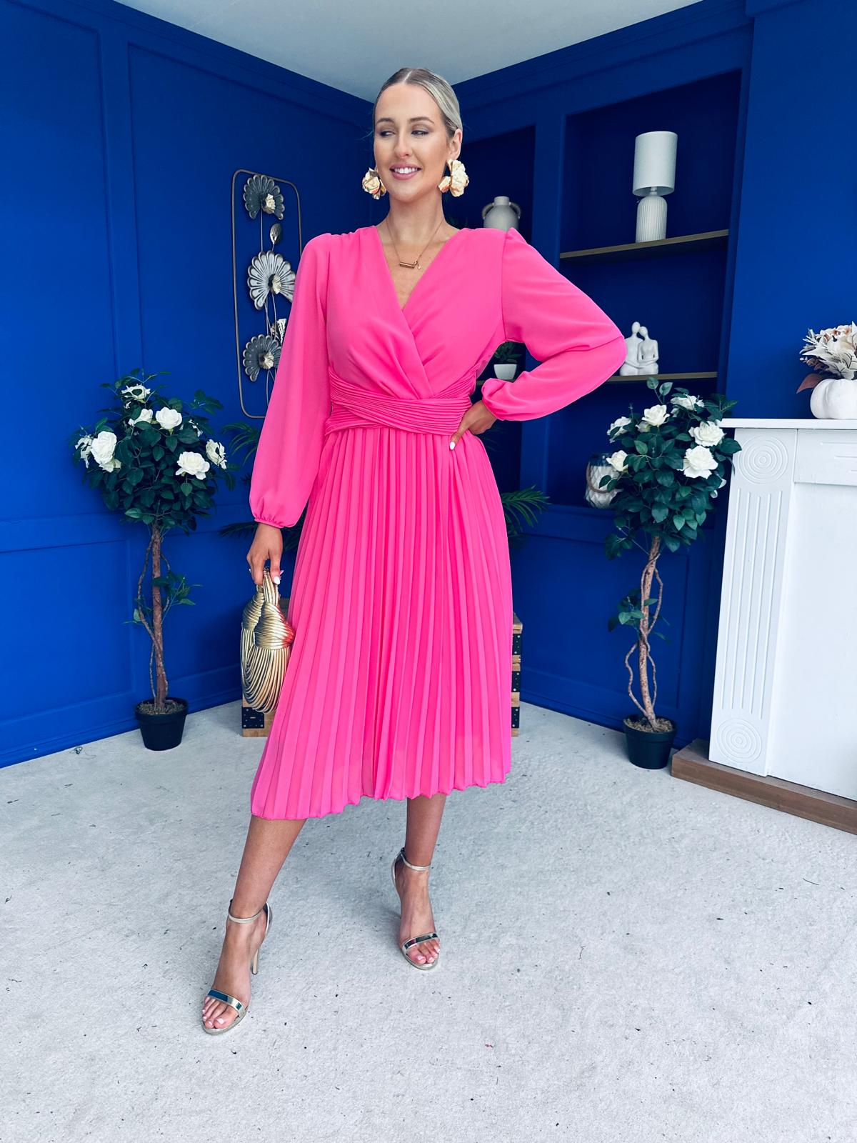 Muireann Twist Detail Midi Dress Fuchsia